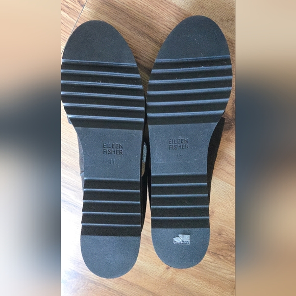 Eileen Fisher Black Match Cutout Demi Wedge Oxford Suede Leather Women's 11 - Picture 9 of 10